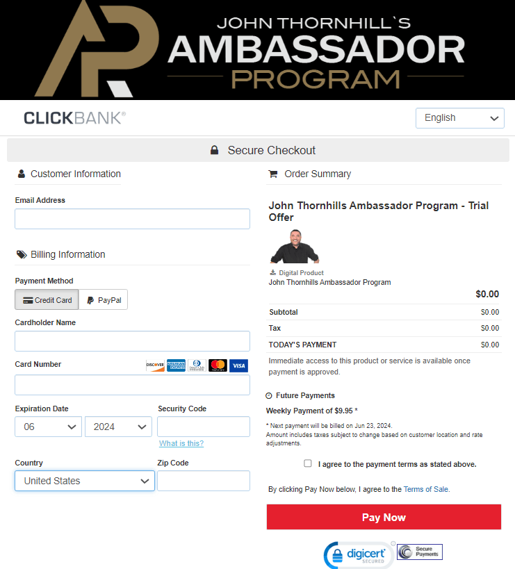 Ambassador Program Checkout Page